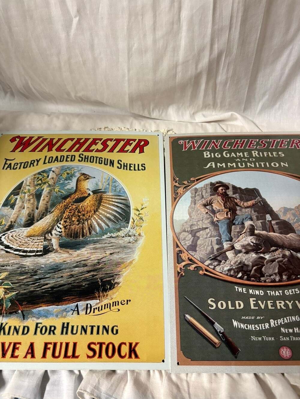 Winchester Metal Advertising Signs - Set of 2 Vintage Style Hunting Displays
